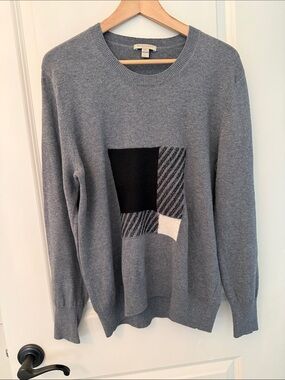 Burberry Brit Crew Neck Cotton Wool Blend Geometric Intarsia Sweater Mens Large